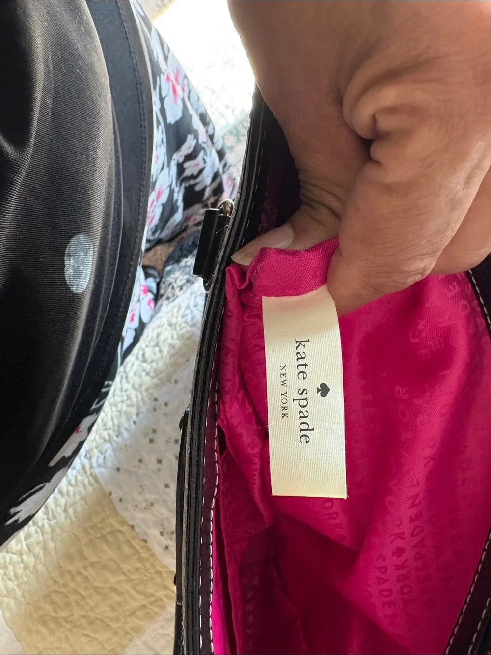 Kate Spade Black Pebbled Leather Tote with Gold Plaque